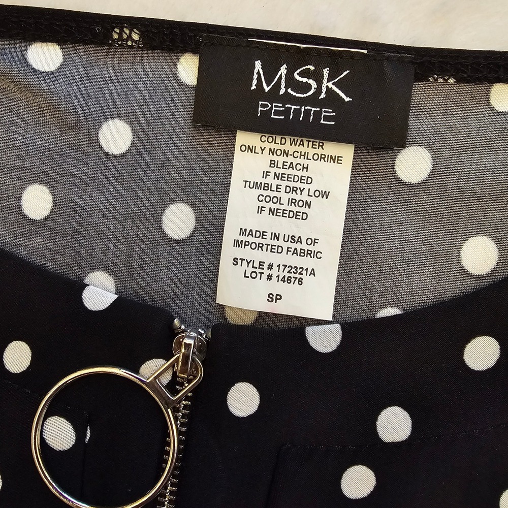 MSK Petite Black White Polka Dot Zipper Neck 3/4 Sleeve Dress SP - Picture 6 of 11